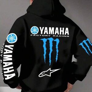 Yamaha Black and Blue Men's Cardigan Sweater